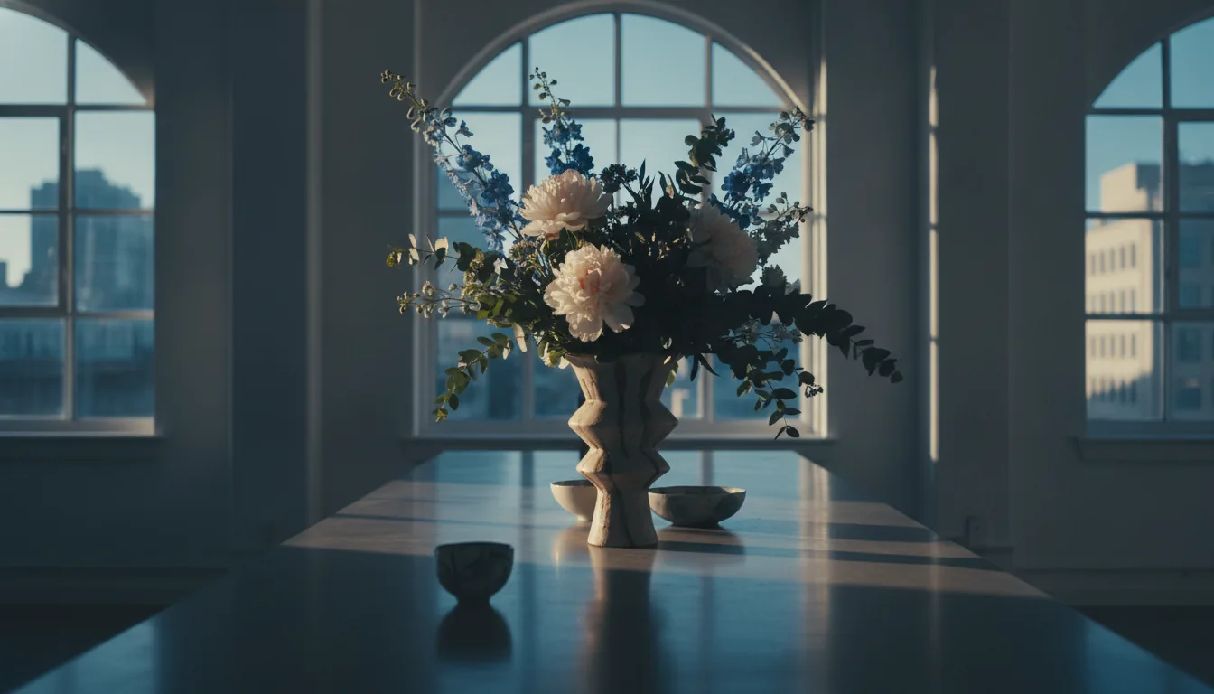 A vase of fresh flowers on a clean table in a bright rental