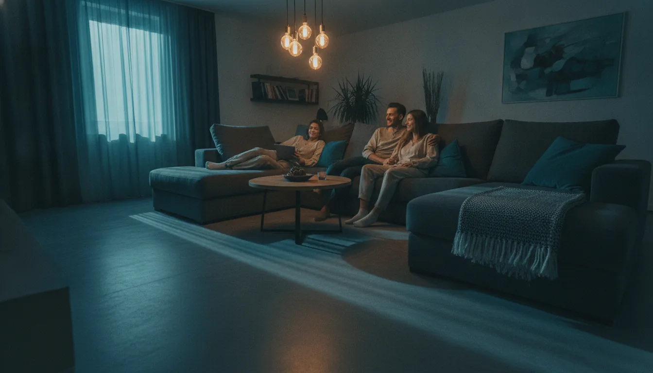 Guests relaxing happily on a sofa in a comfortable vacation rental