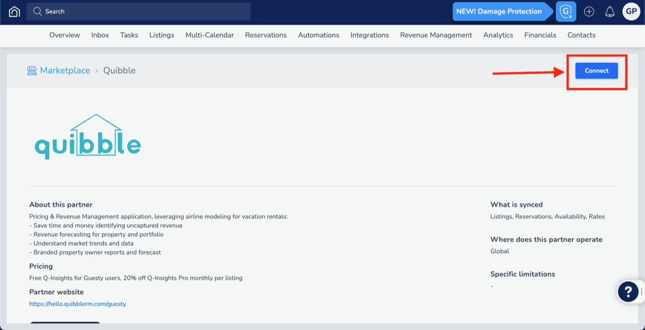 Guesty integration connect screen