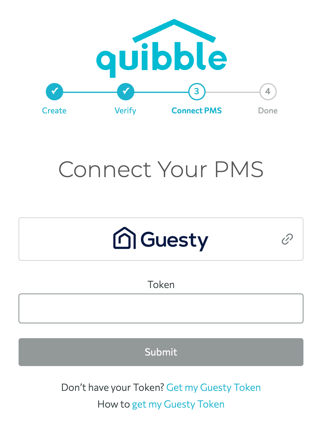Entering the Guesty token in Quibble