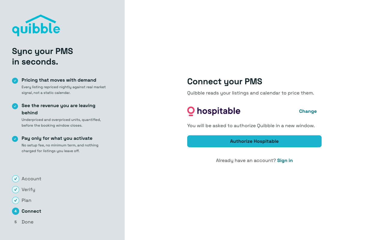 Authorize Hospitable button in Quibble