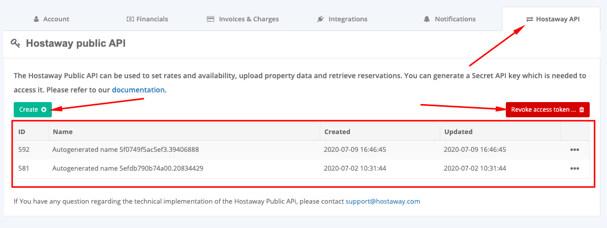 Hostaway API key settings
