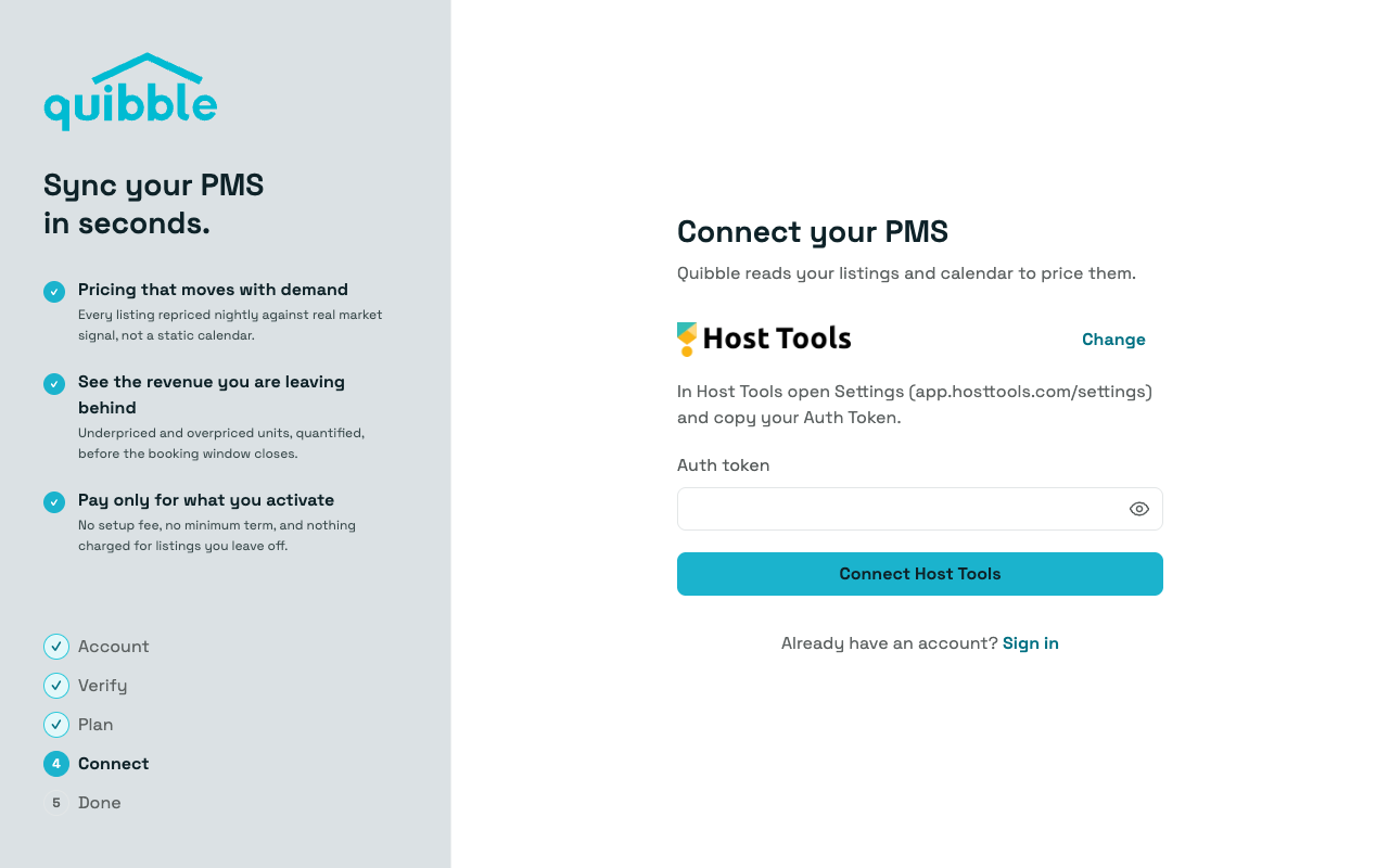 Entering the Host Tools Auth Token in Quibble