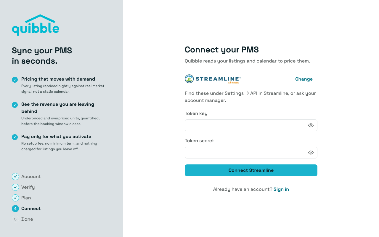 Entering Streamline credentials in Quibble