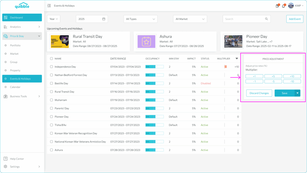 Events & Holidays Pricing — step 4