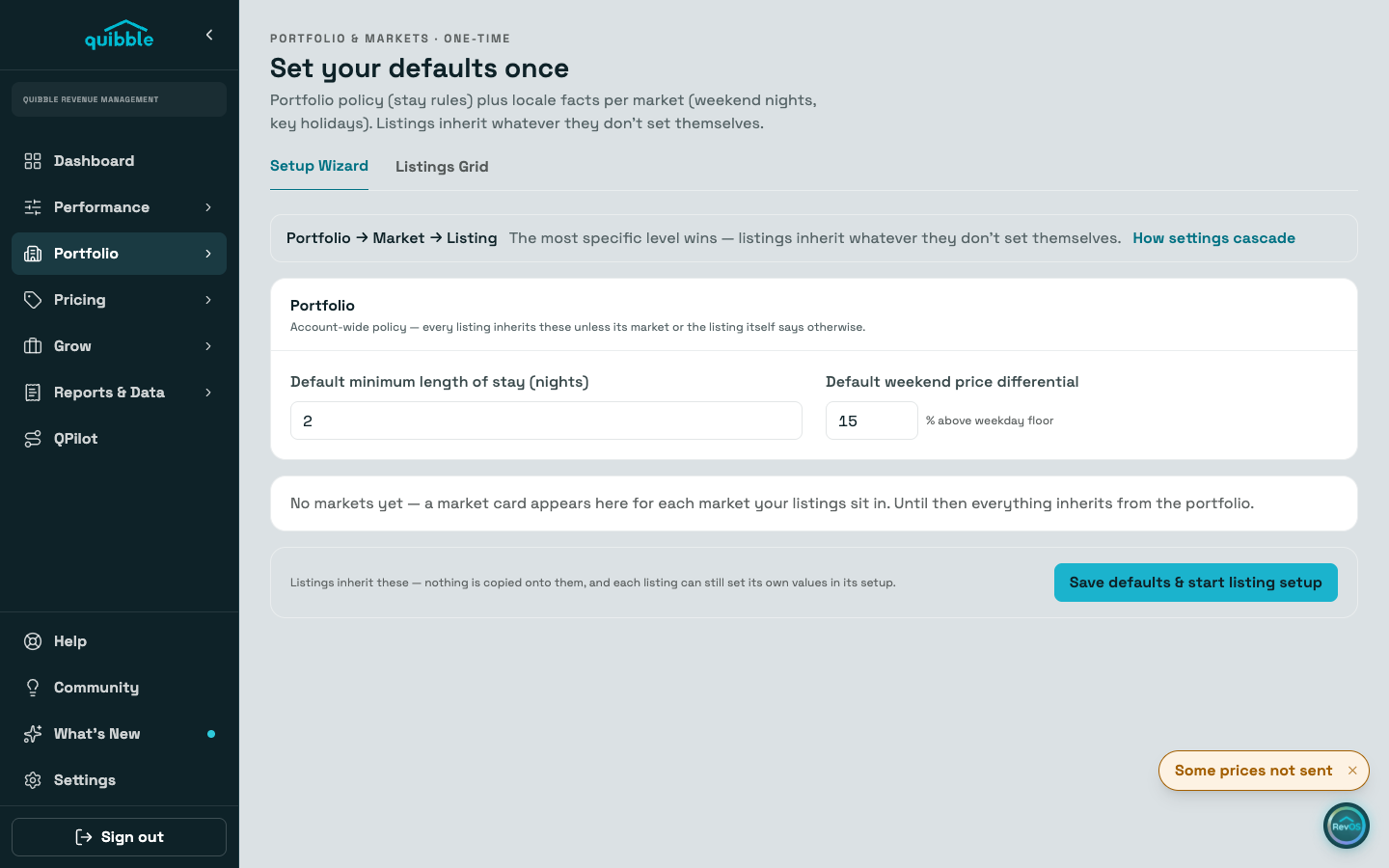 How settings cascade: portfolio, market, listing — step 1
