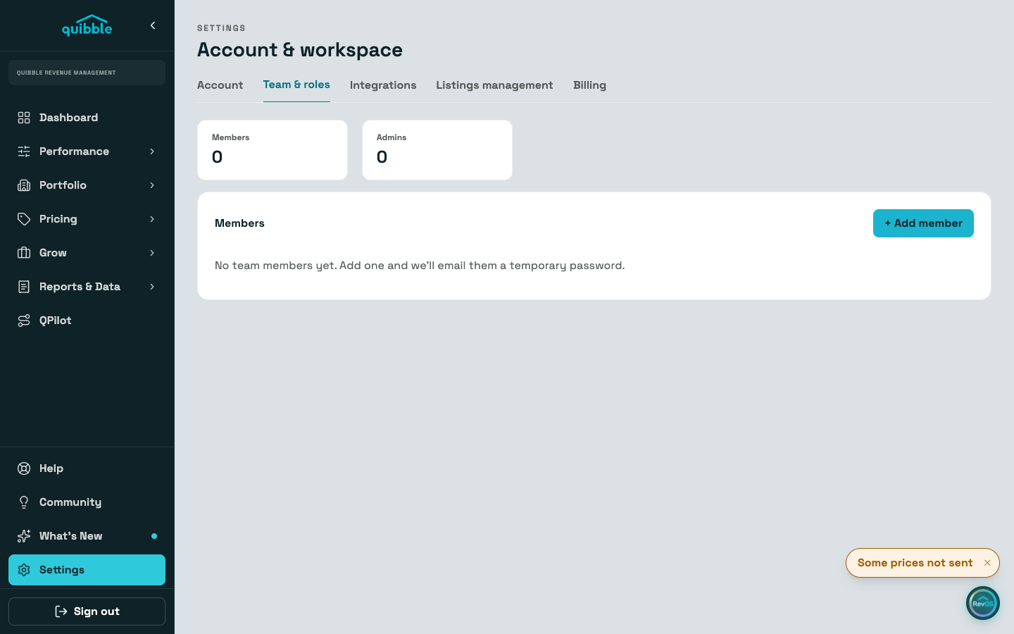 Settings and your team — step 1