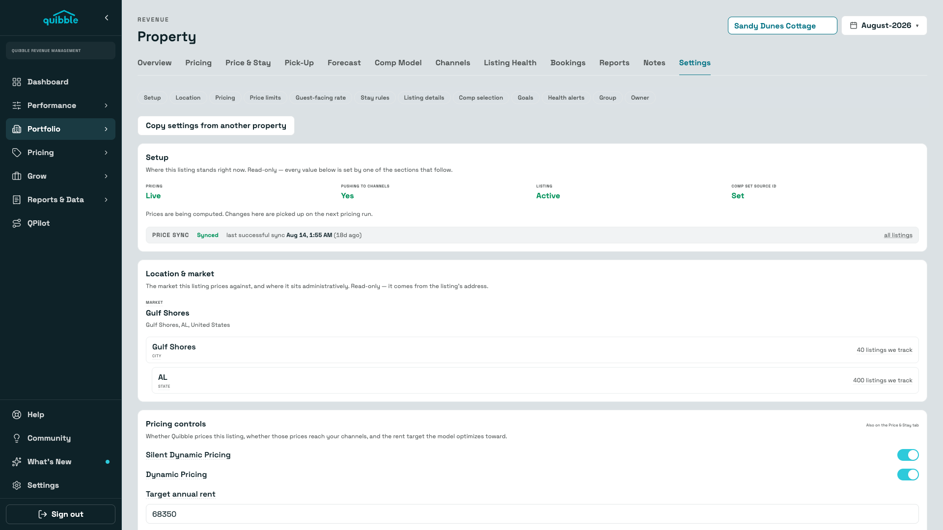 Per-listing pricing controls with silent dynamic pricing